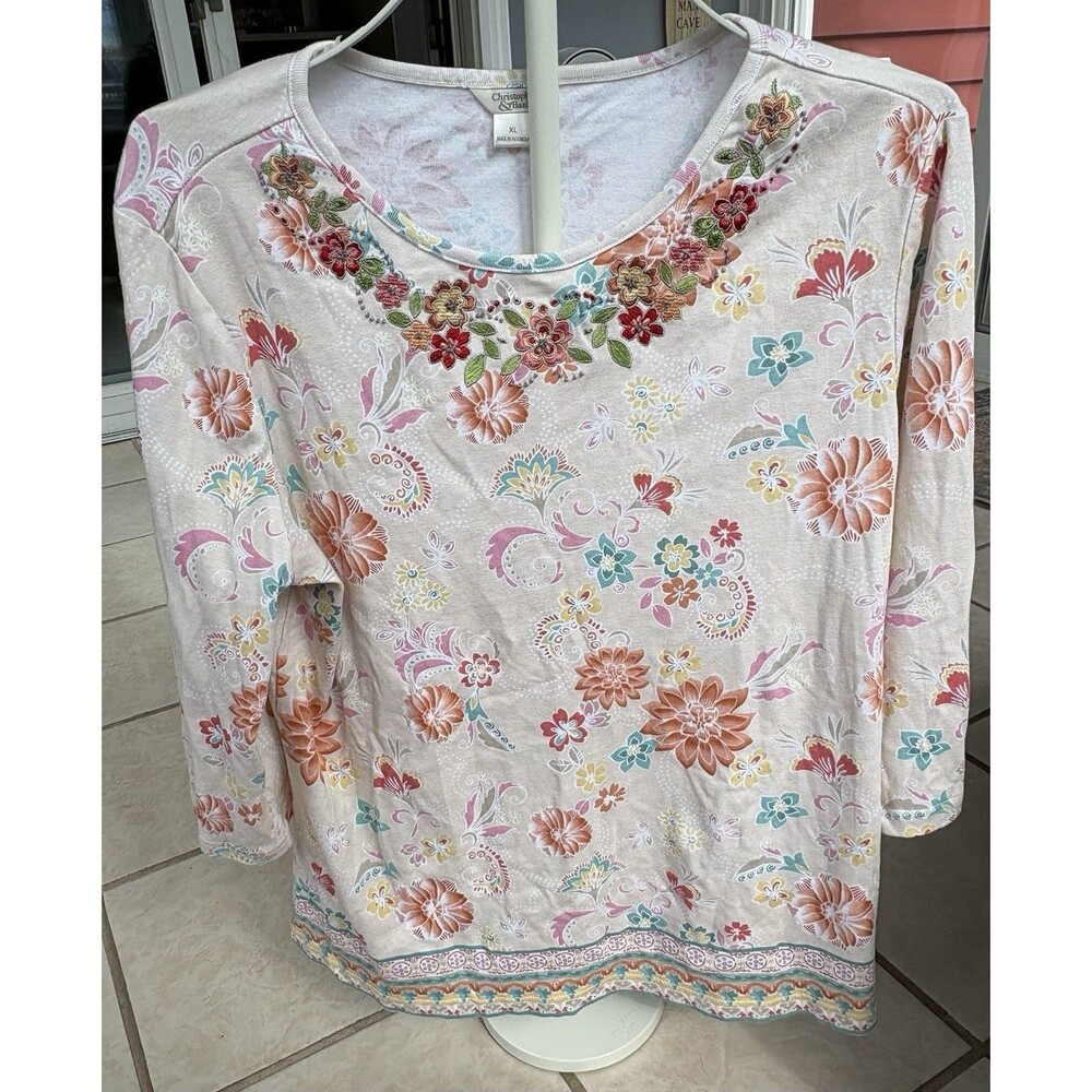 Christopher & Banks PM NWT Floral Peach Pastel Shirt Blouse 🧡